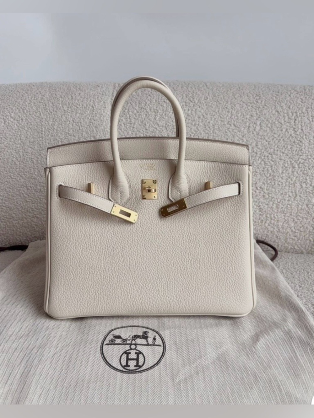 Luxury Cream Leather Top-Handle Bag with Gold Hardware